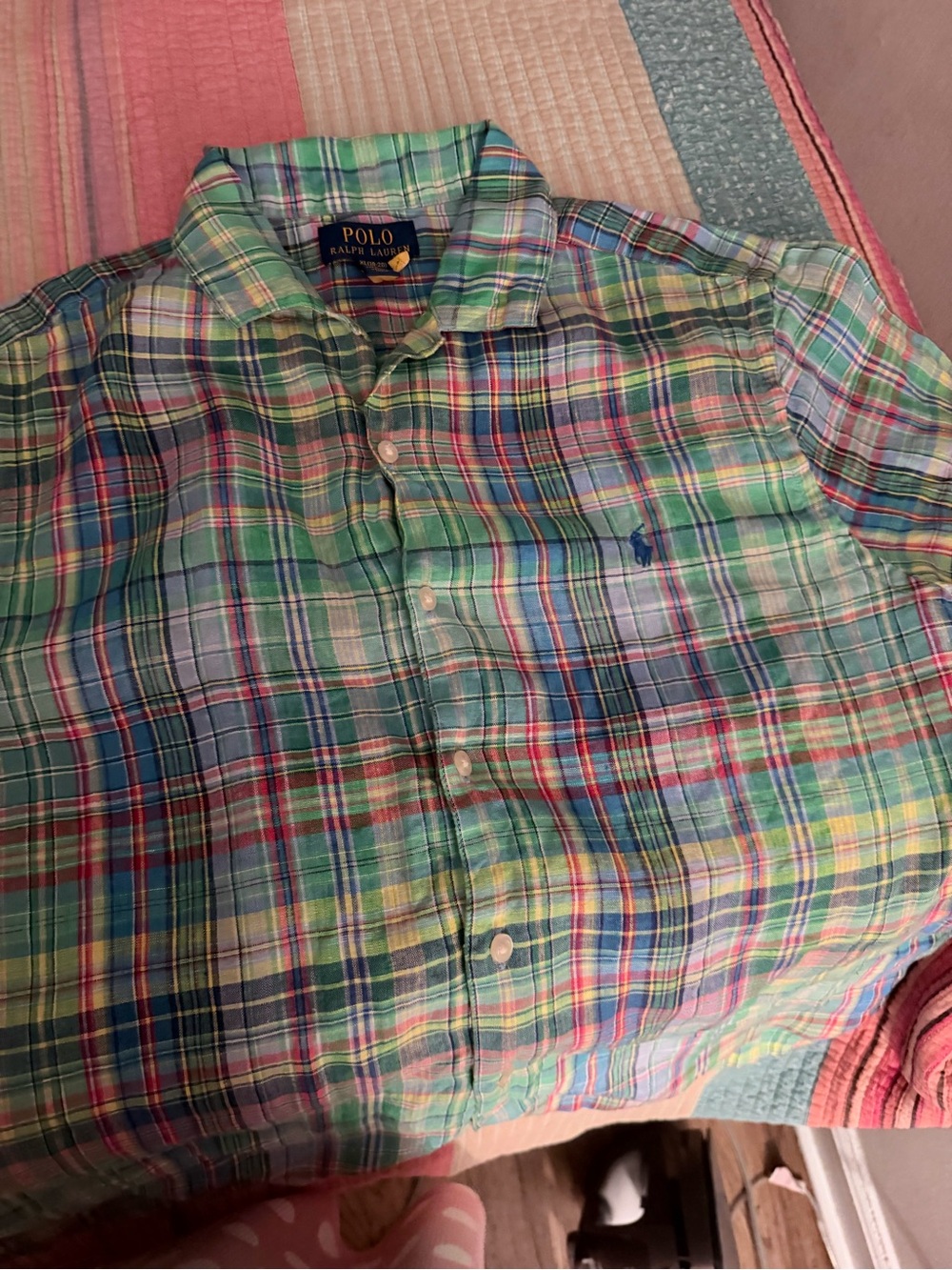 Polo by Ralph Lauren Blue Plaid Shirt with Yellow Logo - Picture 4 of 8